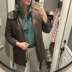 Brown leather jacket with tie